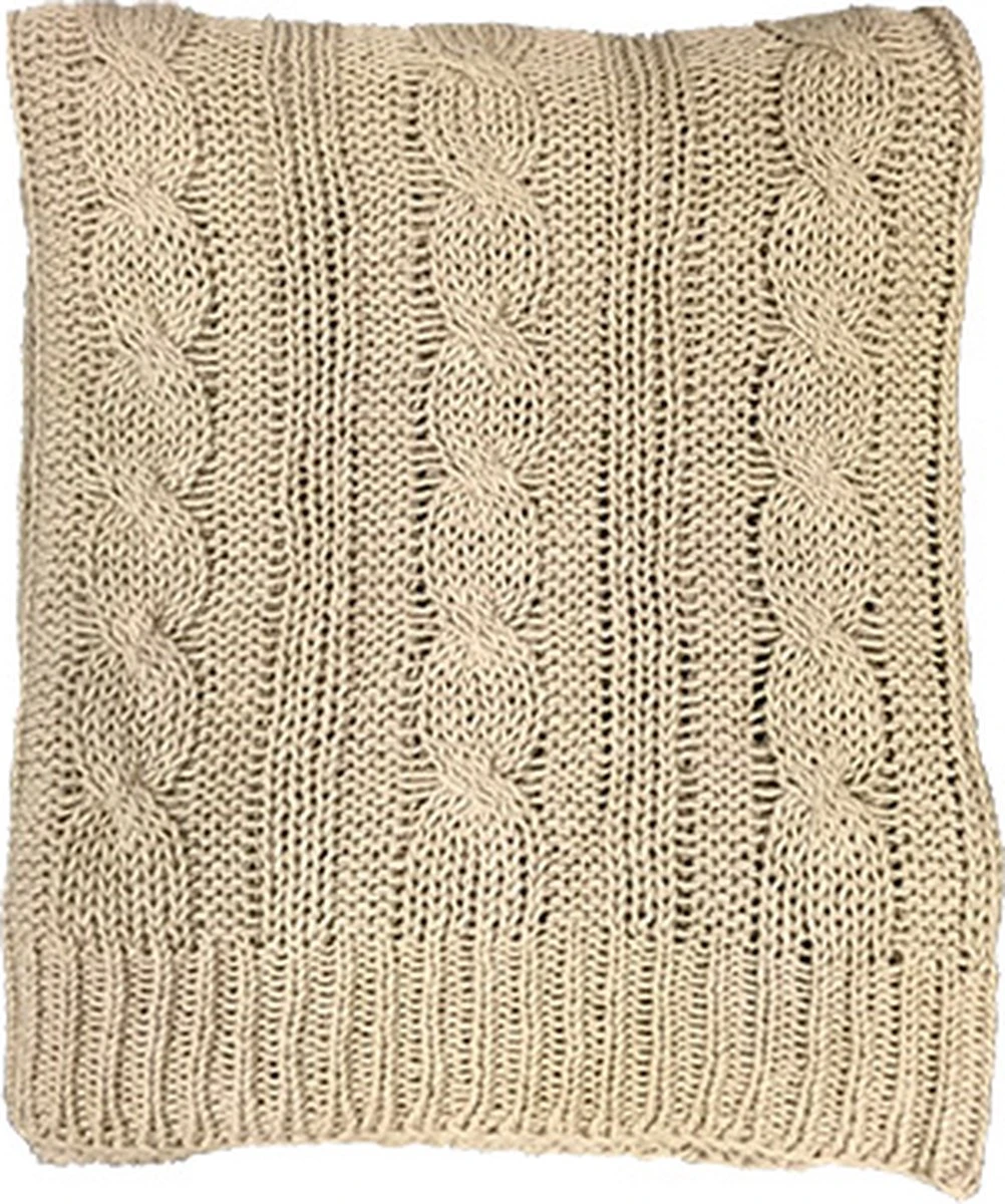 Plaid - Deken - Woonaccessoire - Gebreide Plaid Beige - 170x130 Cm 3 Plaid - Deken - Woonaccessoire - Gebreide Plaid Beige - 170x130 Cm