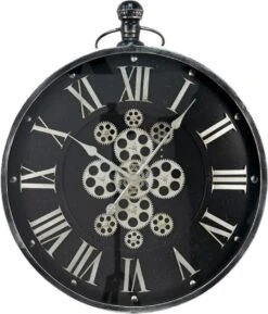 Wandklok 60x80 Cm Zwart Zilverkleurig MDF Ijzer Rond Muurklok Hangklok Keukenklok