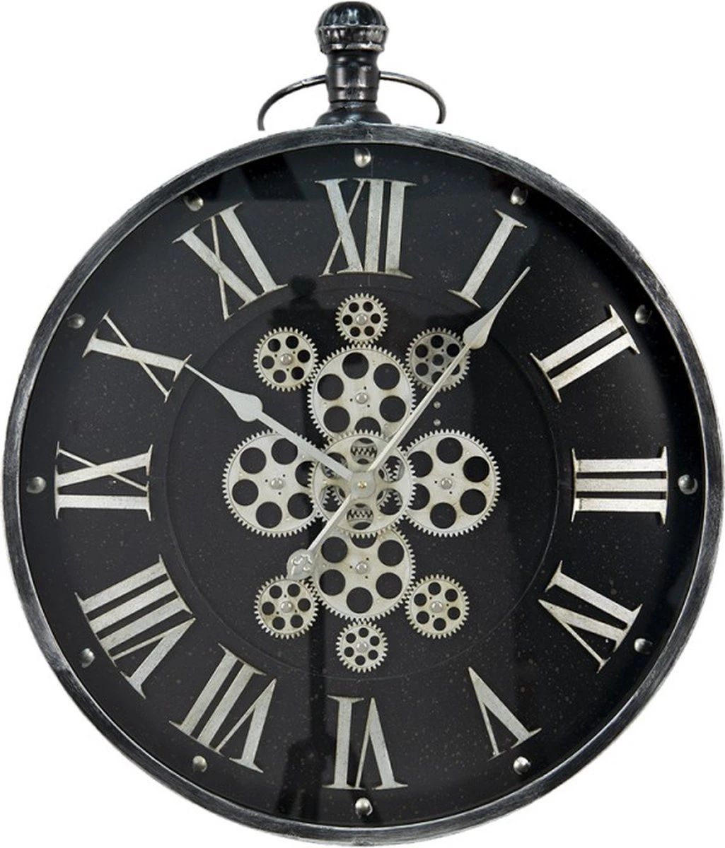 Wandklok 60x80 Cm Zwart Zilverkleurig MDF Ijzer Rond Muurklok Hangklok Keukenklok 3 Wandklok 60x80 Cm Zwart Zilverkleurig MDF Ijzer Rond Muurklok Hangklok Keukenklok