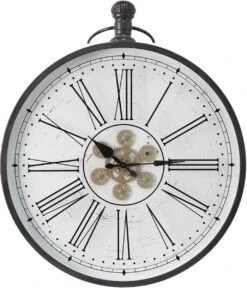 Wandklok 60x80 Cm Wit Zwart MDF Ijzer Rond Muurklok Hangklok Keukenklok