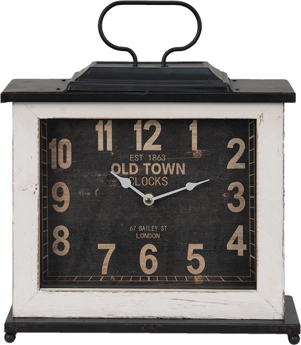 Tafelklok 36*10*32 Cm / 1*AA Zwart, Wit Hout, Ijzer Old Town Tafelklokken Binnen Staand Klokje Tafelklokje 3 Tafelklok 36*10*32 Cm / 1*AA Zwart, Wit Hout, Ijzer Old Town Tafelklokken Binnen Staand Klokje Tafelklokje