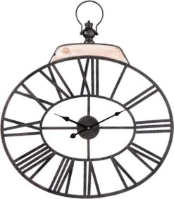 Wandklok 60*3*69 Cm / 1*AA Bruin Metaal Rond Muurklok Hangklok Keukenklok