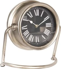 Tafelklok 30*13*28 Cm Zilverkleurig Hout, Metaal Rond Tafelklokken Binnen Staand Klokje Tafelklokje