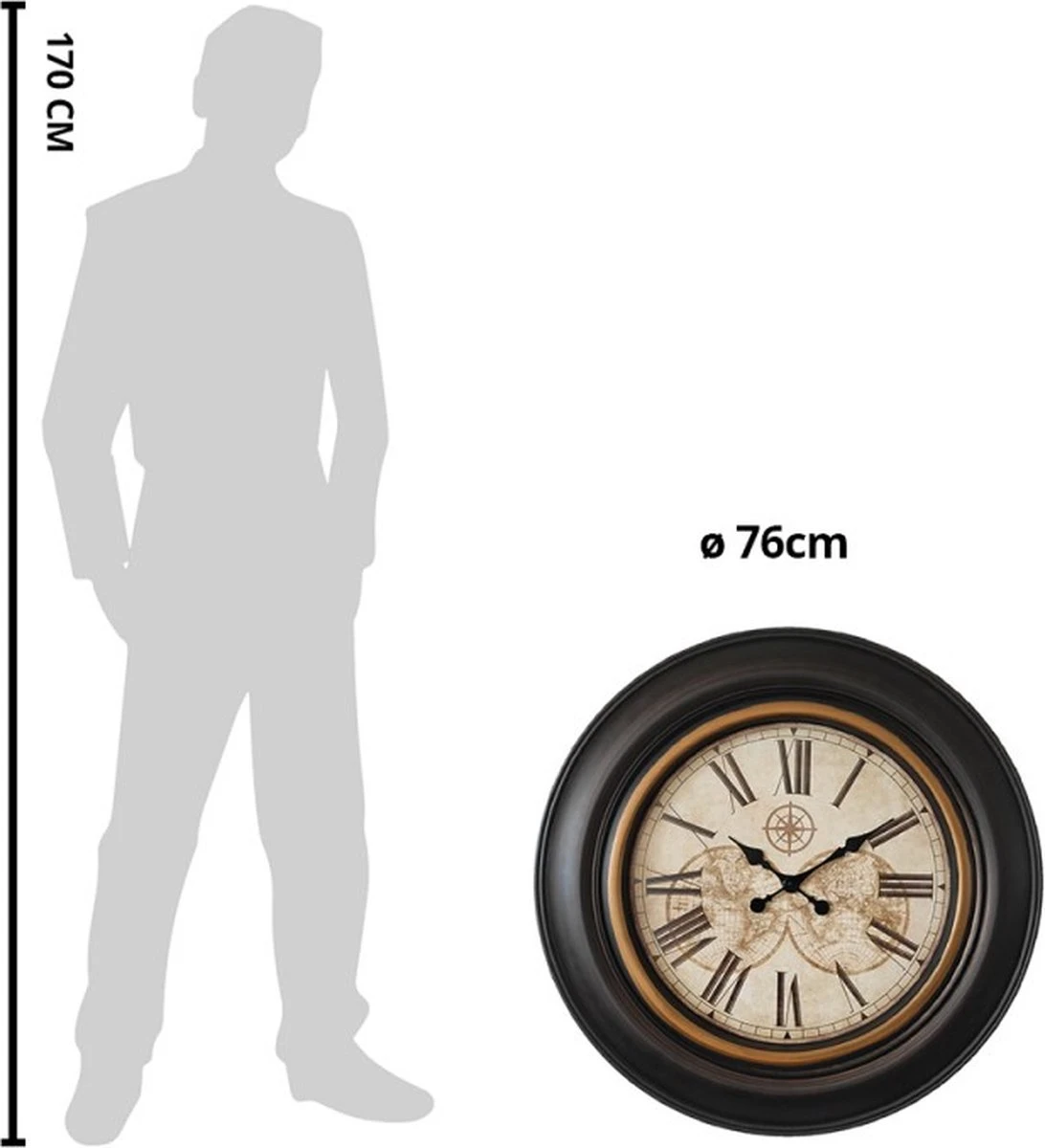 Wandklok Ø 76 Cm Bruin Beige Kunststof Rond Wereldbol Muurklok Hangklok Keukenklok 6 Wandklok Ø 76 Cm Bruin Beige Kunststof Rond Wereldbol Muurklok Hangklok Keukenklok - Afbeelding 4