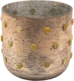 Set Van 2 X Theelichthouder Ø 13x13 Cm Goudkleurig Glas Rond Bladeren Waxinelichthouder Windlichthouder