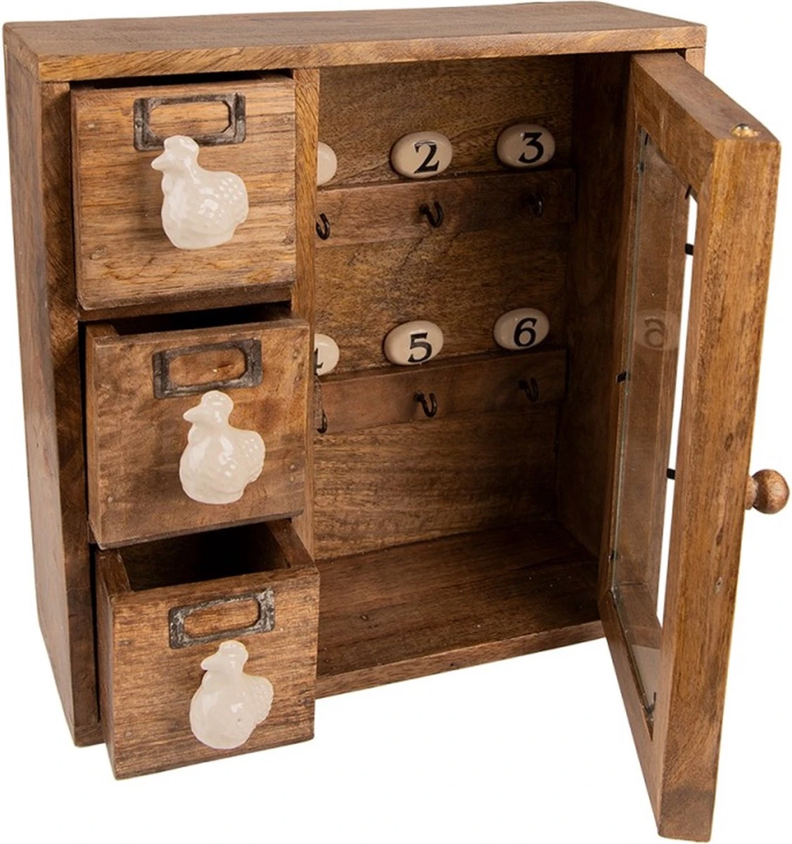 Sleutelkastje 31*10*31 Cm Bruin Wit Hout Glas Sleutelhouder Sleutelrekje 4 Sleutelkastje 31*10*31 Cm Bruin Wit Hout Glas Sleutelhouder Sleutelrekje - Afbeelding 2