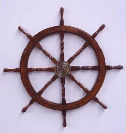 Wanddecoratie Scheepsroer - Houten Stuurwiel Schip - Houten Roer Van Een Oud Schip - Diameter 104 Centimeter