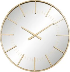 Wandklok Ø 60 Cm Goudkleurig Hout Metaal Rond Muurklok Hangklok Keukenklok