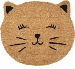 Deurmat Binnen Kat 50*44*1 Cm Bruin, Zwart Kokosvezel, Pvc Rond Droogloopmat