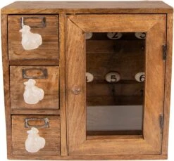 Sleutelkastje 31*10*31 Cm Bruin Wit Hout Glas Sleutelhouder Sleutelrekje