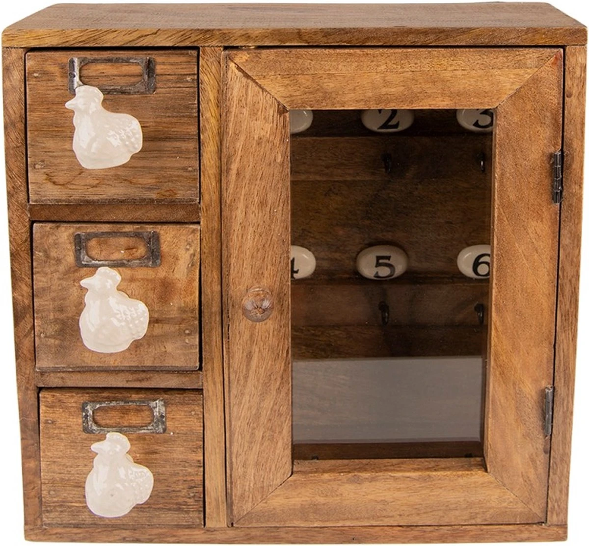 Sleutelkastje 31*10*31 Cm Bruin Wit Hout Glas Sleutelhouder Sleutelrekje 3 Sleutelkastje 31*10*31 Cm Bruin Wit Hout Glas Sleutelhouder Sleutelrekje