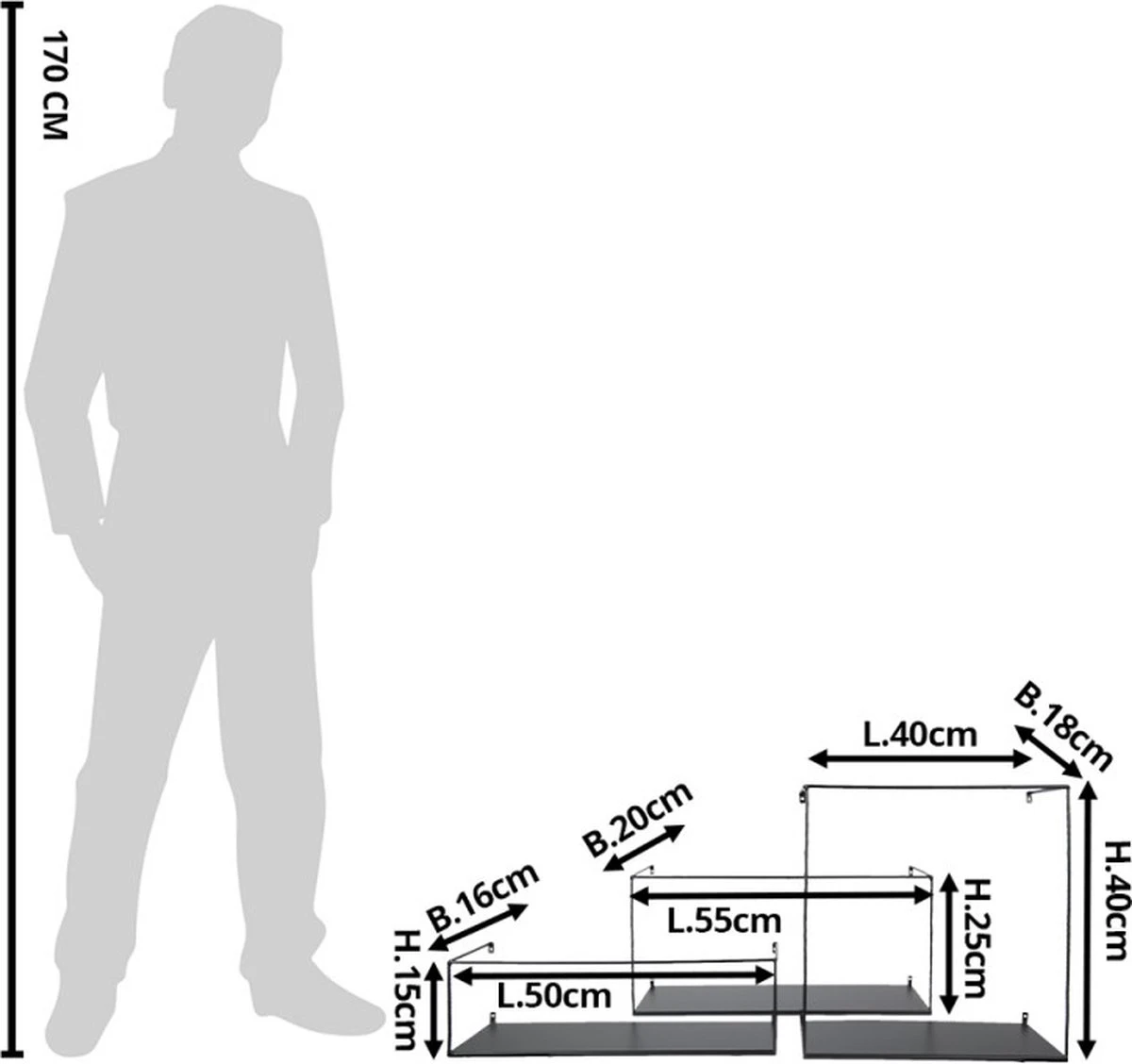 Wandrek Set Van 3 Zwart Ijzer 5 Wandrek Set Van 3 Zwart Ijzer - Afbeelding 3