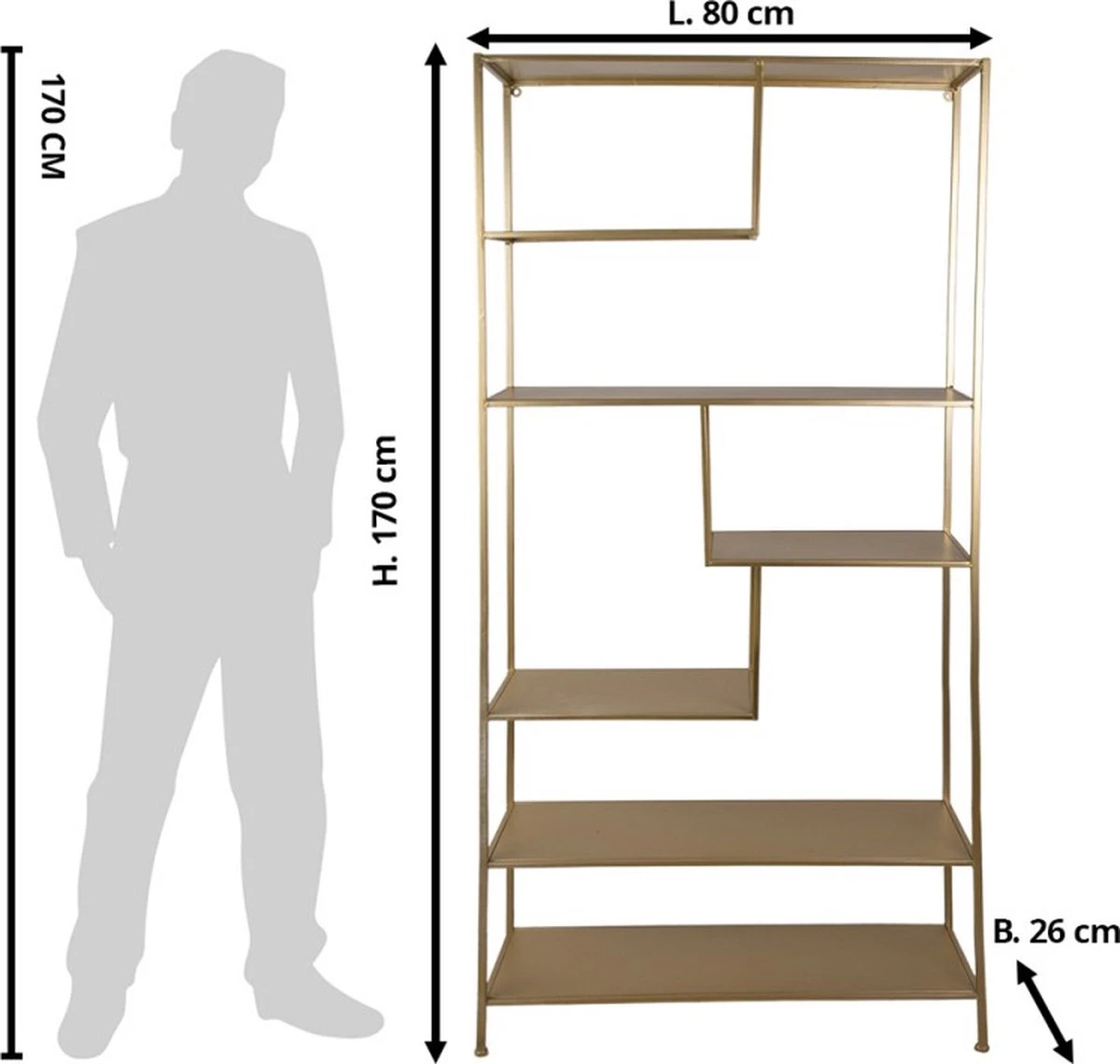 Wandrek 80x26x170 Cm Goudkleurig Ijzer Rechthoek Wandplank Wandschap Boekenkast 6 Wandrek 80x26x170 Cm Goudkleurig Ijzer Rechthoek Wandplank Wandschap Boekenkast - Afbeelding 4