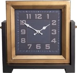 Staande Klok 34*10*34 Cm Zwart Hout, Metaal Vierkant Klok Op Voet Staande Klok Woonkamer