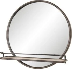 Wandspiegel 60*11*60 Cm Bruin Hout, Metaal Rond Grote Spiegel Muur Spiegel Wand Spiegel