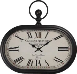 Wandklok 50*44 Cm / 1*AA - Zwart IJzer Glas