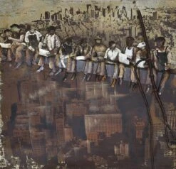 3D Art Metaalschilderij - Schilderij - Lunch Atop A Skyscraper - 100x100 - Woonkamer/slaapkamer