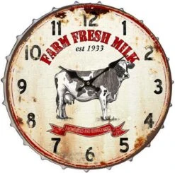 Klok - Wanddecoratie - Schilderij - Bierdop Met Klok - Boerderij Klok - 33cm Rond