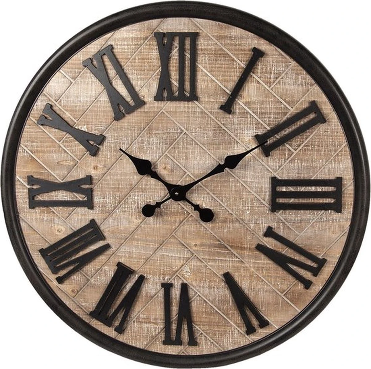 Wandklok Ø 76*5 Cm / 1*AA Bruin Hout, Metaal Rond Ruitjes Muurklok Hangklok Keukenklok 3 Wandklok Ø 76*5 Cm / 1*AA Bruin Hout, Metaal Rond Ruitjes Muurklok Hangklok Keukenklok