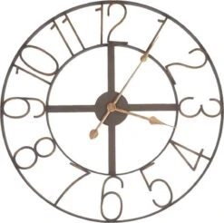 Wandklok Ø 60*2 Cm / 1*AA Bruin Ijzer Rond Muurklok Hangklok Keukenklok