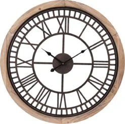 Wandklok Ø 60*4 Cm / 1*AA Bruin Hout, Metaal Rond Muurklok Hangklok Keukenklok