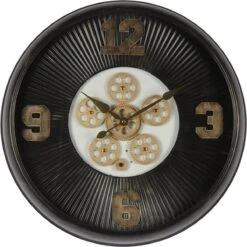 Wandklok Ø 60*11 Cm Zwart Ijzer, Glas Rond Muurklok Hangklok Keukenklok