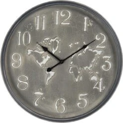 Wandklok Ø 48*6 Cm / 1*AA Grijs Ijzer Rond Wereldkaart Muurklok Hangklok Keukenklok