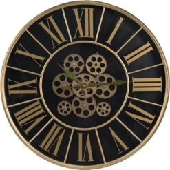 Wandklok Ø 60*7 Cm Zwart Mdf, Ijzer Rond Muurklok Hangklok Keukenklok