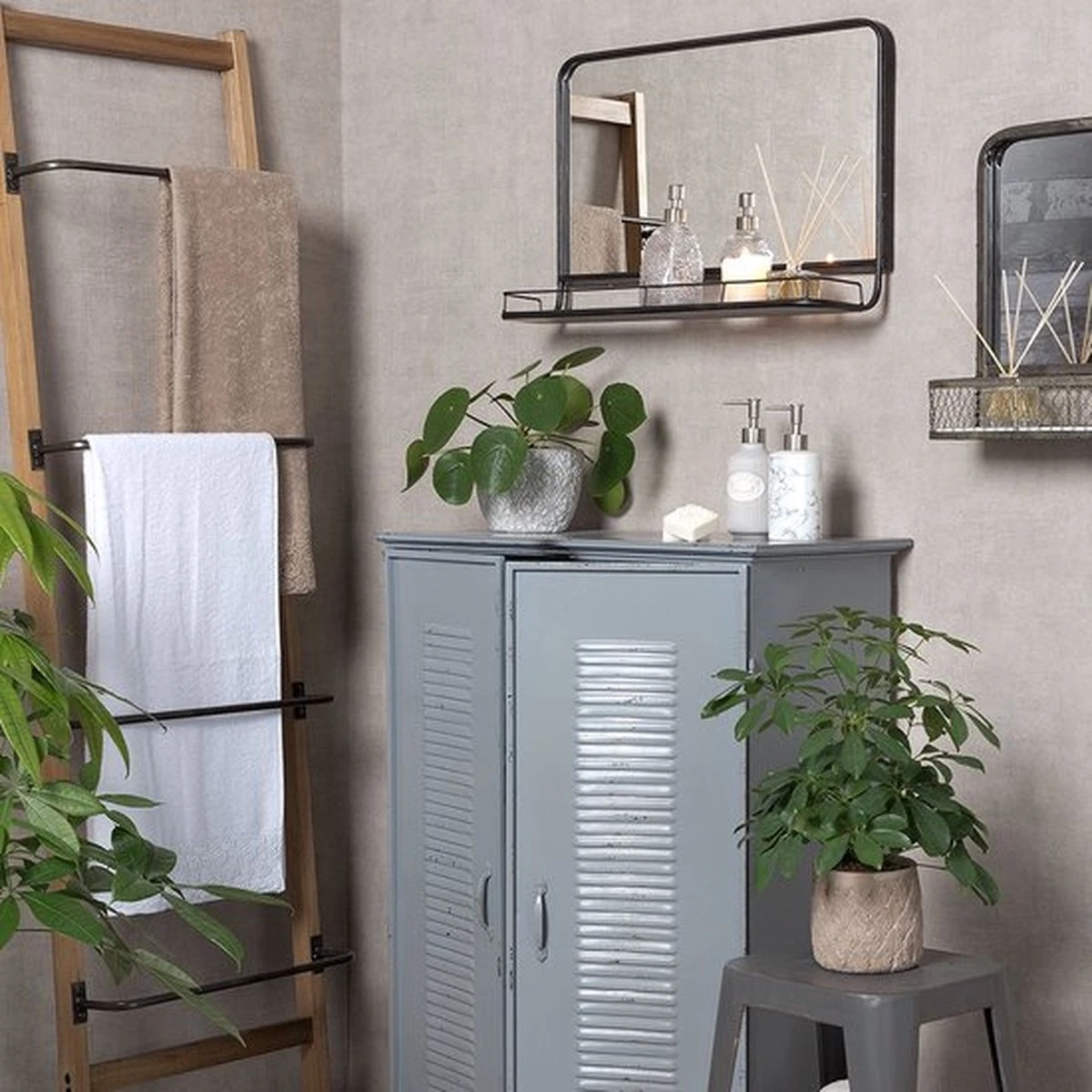 Wandspiegel 60*15*40 Cm - Zwart IJzer Glas 3 Wandspiegel 60*15*40 Cm - Zwart IJzer Glas