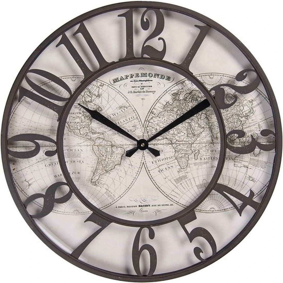 Wandklok Ø 60*6 Cm / 1*AA - Bruin IJzer 3 Wandklok Ø 60*6 Cm / 1*AA - Bruin IJzer