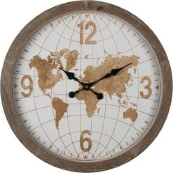 Wandklok Ø 60*6 Cm / 1*AA Bruin MDF Rond Wereld Muurklok Hangklok Keukenklok