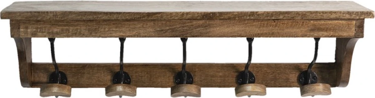 Wandkapstok 5 Haken 70*17*17 Cm Bruin Hout, Ijzer Kapstok Met Plank 3 Wandkapstok 5 Haken 70*17*17 Cm Bruin Hout, Ijzer Kapstok Met Plank