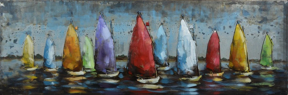 3D Art Metaalschilderij - Schilderij Zeilen - Kleurrijke Zeilboten Klein - 90x30 3 3D Art Metaalschilderij - Schilderij Zeilen - Kleurrijke Zeilboten Klein - 90x30
