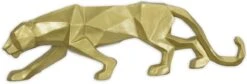 Beeld Van Kunsthars - Panter - Polygonaal - Goudkleurig - Resin - 19,5 Cm Hoog