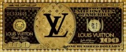 120 X 50 Cm - Glasschilderij - 100 Dollar - Louis Vuitton - Met Goudfolie