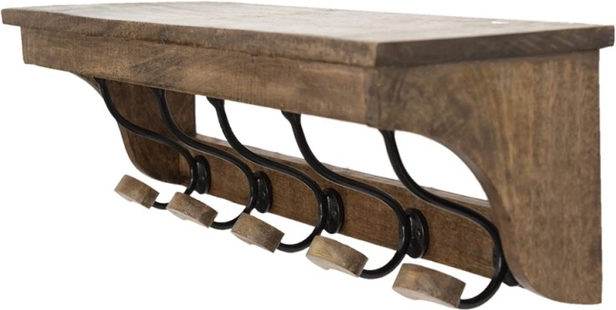Wandkapstok 5 Haken 70*17*17 Cm Bruin Hout, Ijzer Kapstok Met Plank 4 Wandkapstok 5 Haken 70*17*17 Cm Bruin Hout, Ijzer Kapstok Met Plank - Afbeelding 2