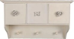 Wandkapstok 3 Haken 41*12*24 Cm Wit Mdf, Kunststof Rechthoek Vlinder Met Bloemen Decoratieve Kapstok Opbergkast