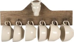 Mokkenrek Set Van 6 48*9*17 Cm Bruin Hout Rechthoek Koe Mokkenboom Mokkenhouder Mokken Rek