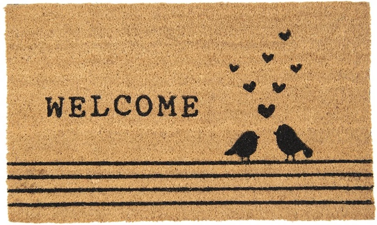 Deurmat Binnen 75*45*1 Cm Bruin, Zwart Kokosvezel, Pvc Rechthoek Vogeltjes Welcome Droogloopmat 3 Deurmat Binnen 75*45*1 Cm Bruin, Zwart Kokosvezel, Pvc Rechthoek Vogeltjes Welcome Droogloopmat