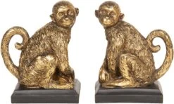 Boekensteunen Set Van 2 31*11*19 Cm Goudkleurig Kunststof Apen Boekenhouders Boekensteun
