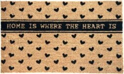 Deurmat Binnen 75*45*1 Cm Bruin Kokosvezel, Pvc Rechthoek Hartjes Home Is Where The Heart Is Droogloopmat