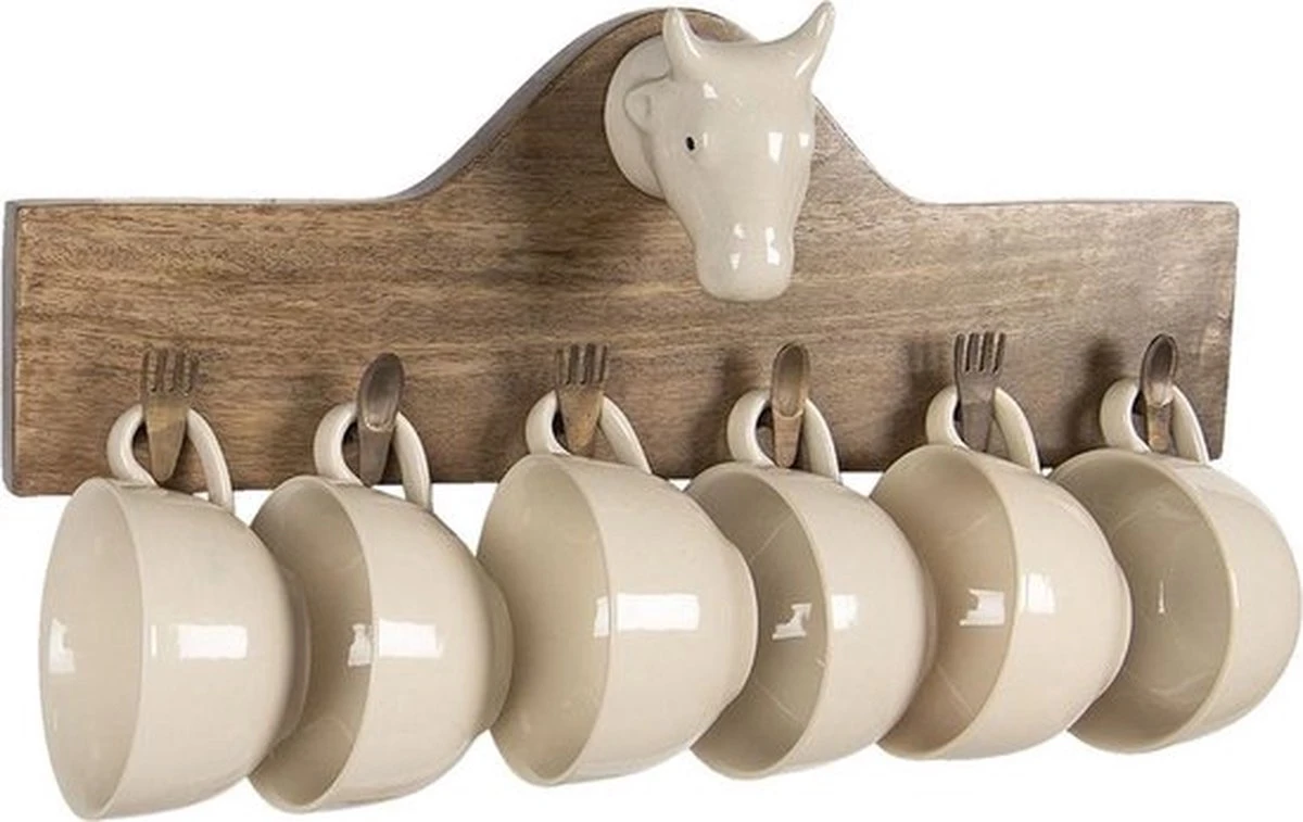 Mokkenrek Set Van 6 48*9*17 Cm Bruin Hout Rechthoek Koe Mokkenboom Mokkenhouder Mokken Rek 4 Mokkenrek Set Van 6 48*9*17 Cm Bruin Hout Rechthoek Koe Mokkenboom Mokkenhouder Mokken Rek - Afbeelding 2