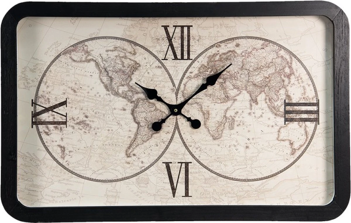 Wandklok 80*6*51 Cm / 1*AA - Zwart Beige MDF Glas 3 Wandklok 80*6*51 Cm / 1*AA - Zwart Beige MDF Glas