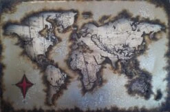 3D Art Metaalschilderij Wereldkaarten - Handgeschilderd Schilderij - Wanddecoratie - Wereld - 120x80 - Woonkamer / Slaapkamer