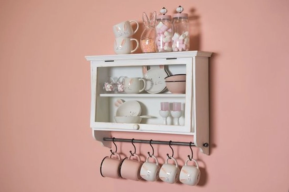 Wandrek 63*17*50 Cm Wit Hout Rechthoek Muurrek Opbergkast Hangkast 4 Wandrek 63*17*50 Cm Wit Hout Rechthoek Muurrek Opbergkast Hangkast - Afbeelding 2