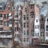 3D Art Metaalschilderij - Amsterdam Grachtenpand - 120x80 Cm