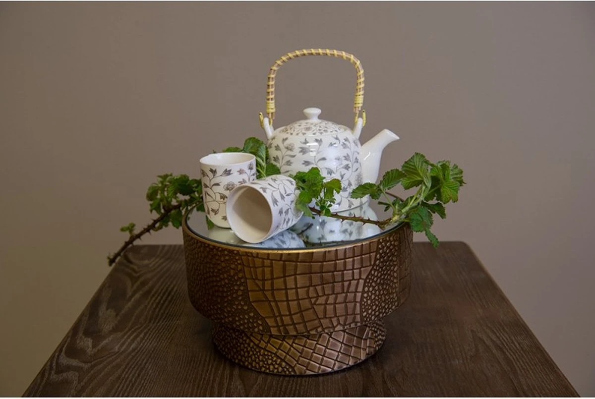 Plantentafel Met Spiegel Ø 28*16 Cm Goudkleurig Metaal Rond Bijzettafel 5 Plantentafel Met Spiegel Ø 28*16 Cm Goudkleurig Metaal Rond Bijzettafel - Afbeelding 3