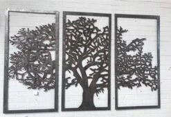 Wanddecoratie - Levensboom Drieluik - Metalen Boom - 3 X 60 Cm Breed