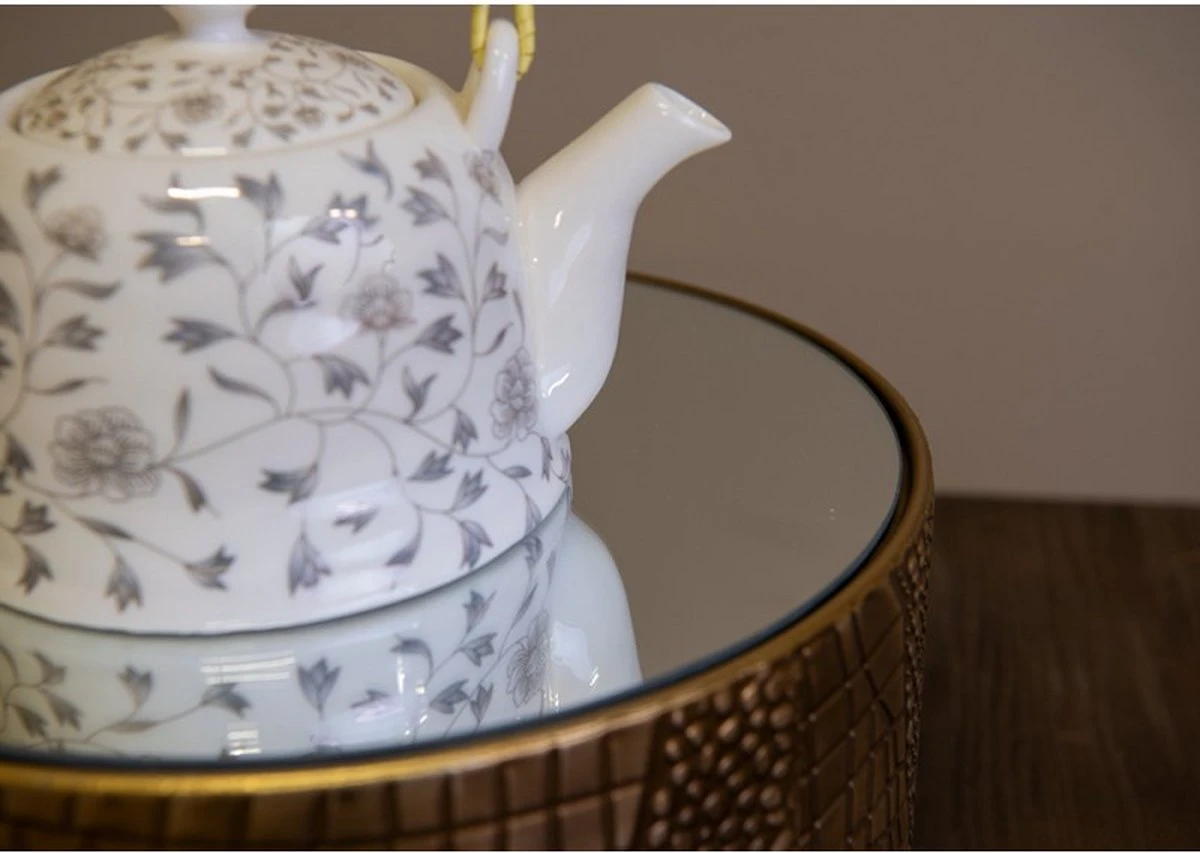 Plantentafel Met Spiegel Ø 28*16 Cm Goudkleurig Metaal Rond Bijzettafel 4 Plantentafel Met Spiegel Ø 28*16 Cm Goudkleurig Metaal Rond Bijzettafel - Afbeelding 2