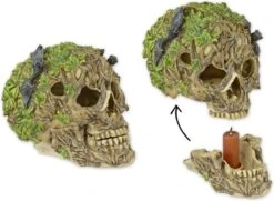 Beeld Van Kunsthars - Schedel Met Vleermuizen Kandelaar - Resin - 15,2 Cm Hoog